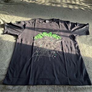 Black T-Shirt with Green Spider Web Design